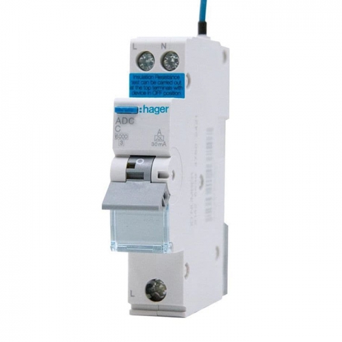 Hager ADC925R 1 Module 1P+N 25A 6kA 30mA C Curve Type A Bidirectional RCBO For Residential Installation