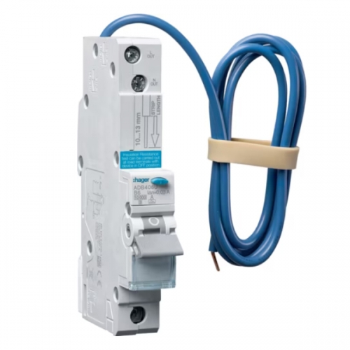 Hager ADB440G 1 Module Single Pole B Curve Type A RCBO For Residential Installations 40A 6kA 30mA