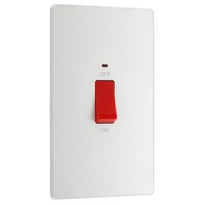 BG Electrical PCDCL72W Evolve Pearlescent White 45A DP Control Switch With Neon & Red Rocker On Large Vertical Plate BG Electrical PCDCL72W Evolve Pearlescent White 45A DP Control Switch With Neon & Red Rocker On Large Vertical Plate