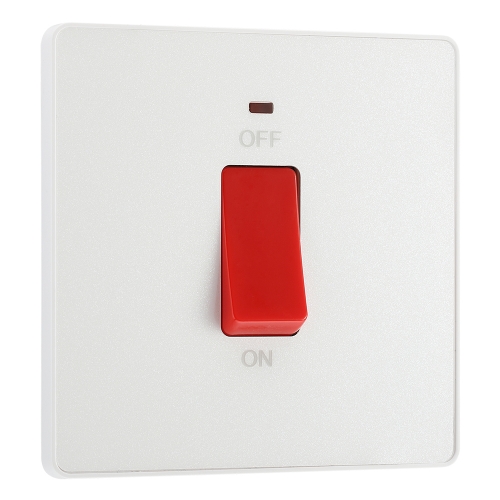 BG Electrical PCDCL74W Evolve Pearlescent White 45A DP Control Switch With Neon & Red Rocker
