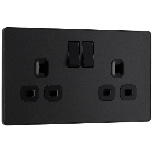 BG Electrical PCDMB22B Evolve Matt Black 13A 2 Gang Switched Socket