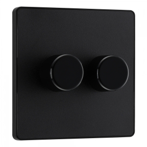 BG Electrical PCDMB82B Evolve Matt Black 2 Gang Intelligent Trailing Edge Dimmer Switch - Suitable For LED Lighting