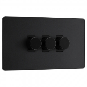 BG Electrical PCDMB83B Evolve Matt Black 3 Gang Intelligent Trailing Edge Dimmer Switch - Suitable For LED Lighting