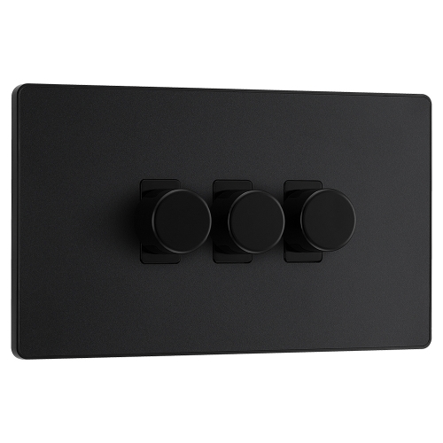BG Electrical PCDMB83B Evolve Matt Black 3 Gang Intelligent Trailing Edge Dimmer Switch - Suitable For LED Lighting