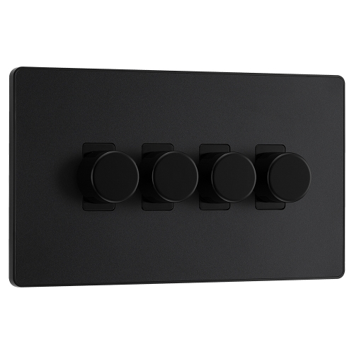 BG Electrical PCDMB84B Evolve Matt Black 4 Gang Intelligent Trailing Edge Dimmer Switch - Suitable For LED Lighting