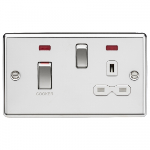 Knightsbridge CL83MNPCW Polished Chrome Rounded Edge 45A DP Cooker Control Switch With 13A Switched Socket With Neons & White Insert
