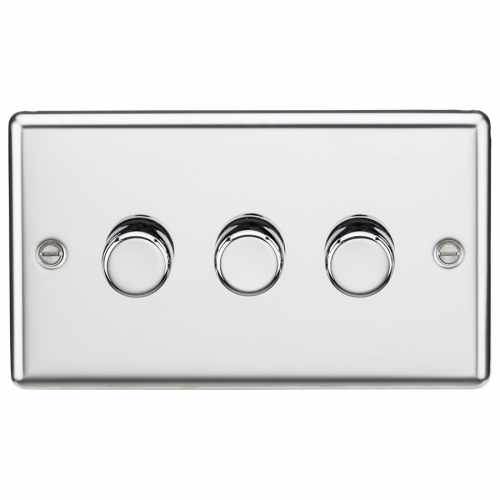 Knightsbridge CL2193PC Polished Chrome Flat Plate 3 Gang 2 Way Intelligent Dimmer 10-200W Incandescent | 5-150W LED