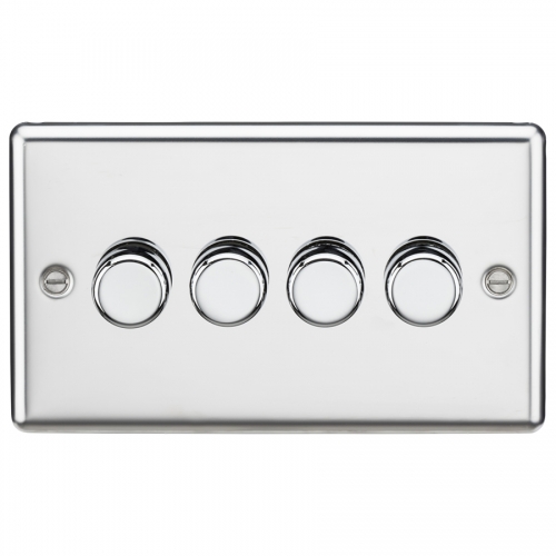Knightsbridge CL2194PC Polished Chrome Flat Plate 4 Gang 2 Way Intelligent Dimmer 10-200W Incandescent | 5-150W LED