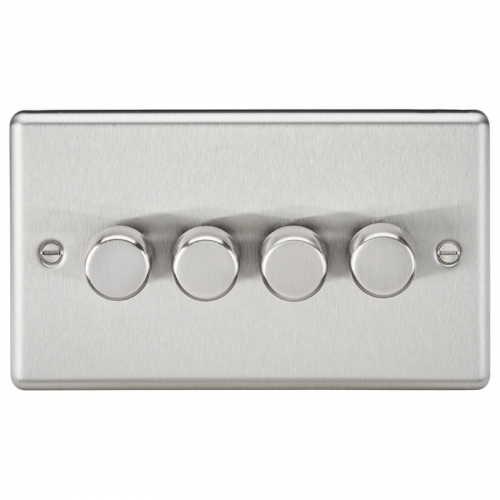 Knightsbridge CL2194BC Brushed Chrome Flat Plate 4 Gang 2 Way Intelligent Dimmer 10-200W Incandescent | 5-150W LED