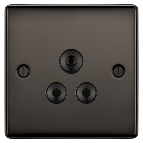 BG Electrical NBN29B Nexus Raised Edge Black Nickel Screwed 1 Gang Round Pin Unswitched Socket With Black Insert 5A