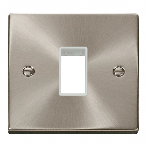 Click VPSC401WH Deco Satin Chrome 1 Gang 1 Module Unfurnished MiniGrid Frontplate With White Insert