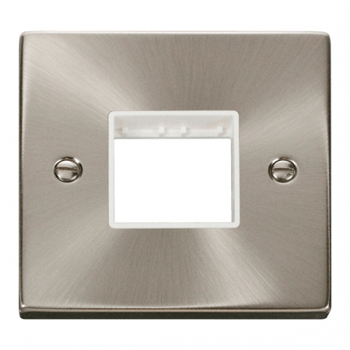 Click VPSC402WH Deco Satin Chrome 1 Gang 2 Modules Unfurnished MiniGrid Frontplate With White Insert