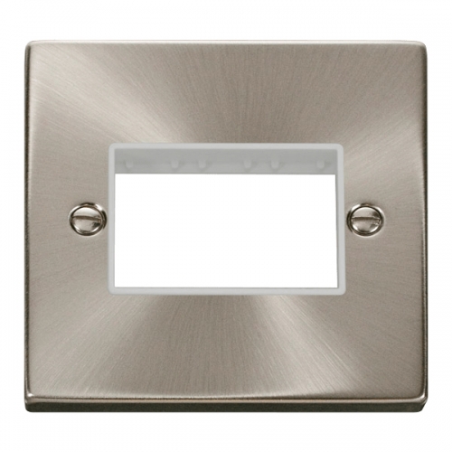 Click VPSC403WH Deco Satin Chrome 1 Gang 3 Modules Unfurnished MiniGrid Frontplate With White Insert