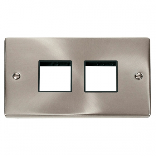 Click VPSC404BK Deco Satin Chrome 2 Gang 4 (2 x 2) Modules Unfurnished MiniGrid Frontplate With Black Inserts