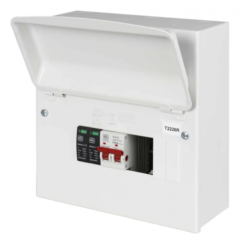 MK YS5708SMET Sentry White 8 Way Main Switch Consumer Unit With 100A Isolator & SPD - 4 Free Ways