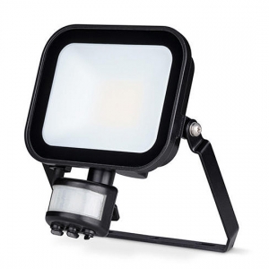 JCC Lighting JC091020 Niteflood Black IP65 20W 2100Lm 3 Colour Selectable LED Security Floodlight With PIR, Opal Glass Diffuser Angled Bracket
