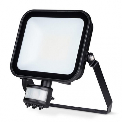 JCC Lighting JC091022 Niteflood Black IP65 30W 3200Lm 3 Colour Selectable LED Security Floodlight With PIR, Opal Glass Diffuser Angled Bracket