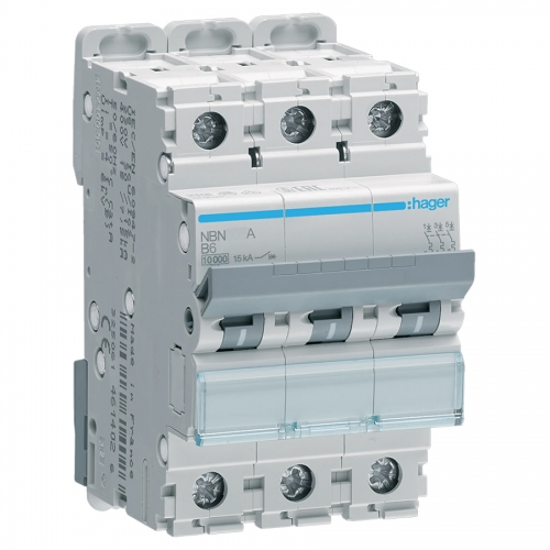 Hager NBN332A 3 Module 32A 10kA Triple Pole Type B Miniature Circuit Breaker MCB For Commercial Installations