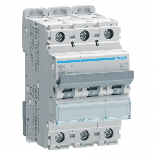 Hager NCN332A 3 Module 32A 10kA Triple Pole Type C Miniature Circuit Breaker MCB For Commercial Installations Hager NCN332A 3 Module 32A 10kA Triple Pole Type C Miniature Circuit Breaker MCB For Commercial Installations