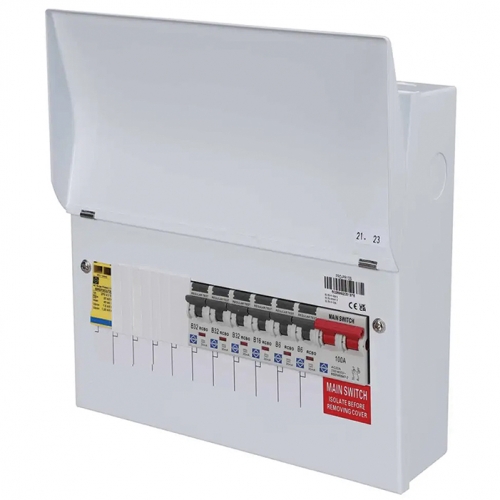 Lewden PRO-PR10S 9 Way Pre-Populated Surge Protected Switch Isolator Consumer Unit With 2x6A + 1x16A + 3x32A RCBOs, SRG1VCU-KIT SPD & 3 Black Modules