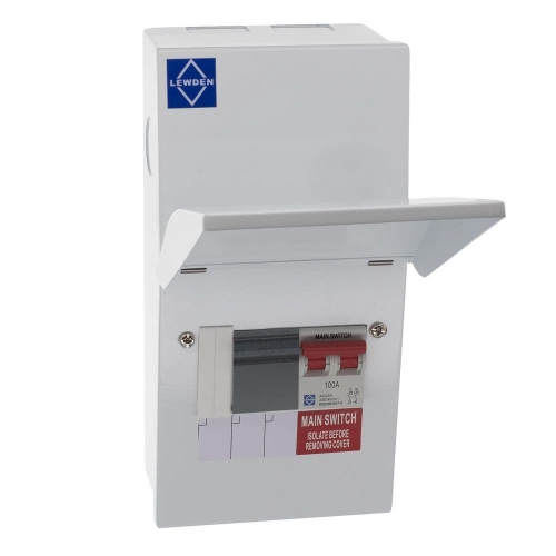 Lewden PRO-R03W-R1 3 Way Switch Isolator Consumer Unit With 100A Isolator & Round Knockouts White All Metal.