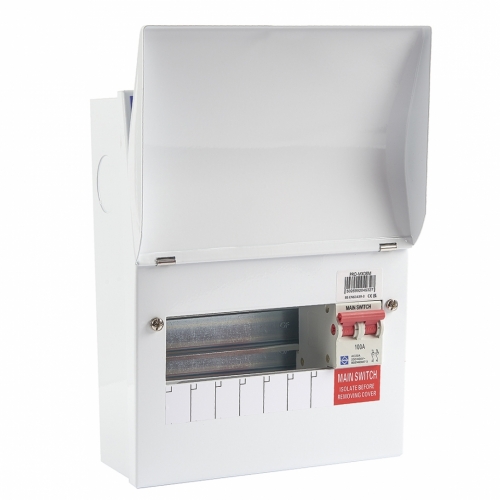 Lewden PRO-R07W-R1 7 Way Switch Isolator Consumer Unit With 100A Isolator & Round Knockouts White All Metal