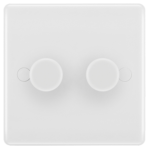 BG Electrical 882 Nexus White Moulded 200W 2 Gang 2 Way Intelligent Push On/Off Trailing Edge Dimmer Switch - Suitable For LED Lighting