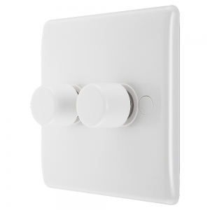 BG Electrical 882 Nexus White Moulded 200W 2 Gang 2 Way Intelligent Push On/Off Trailing Edge Dimmer Switch - Suitable For LED Lighting
