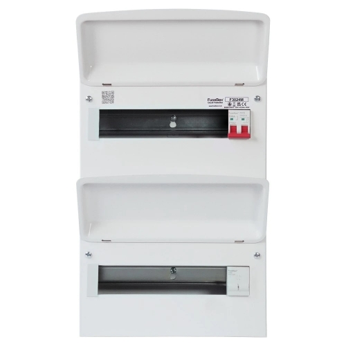 Fusebox F3024M F3 Series White 24 (12/12) Way 100A Dual Row Switch Isolator Consumer Unit
