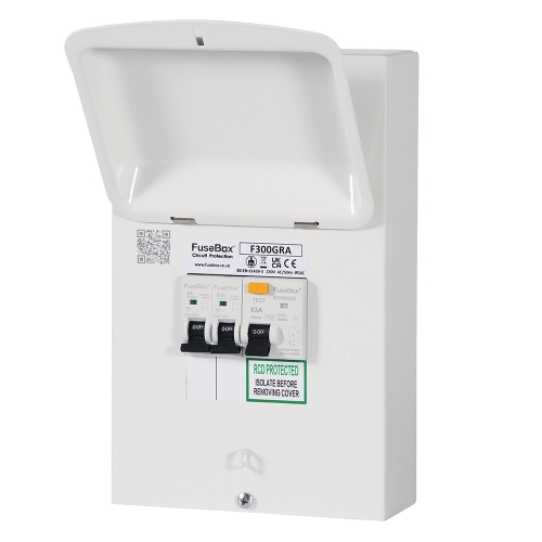Fusebox F300GRA F3 Series White Pre-Populated Garage Consumer Unit With 63A 30mA Type A RCD & 6A + 16A Type B MCBs