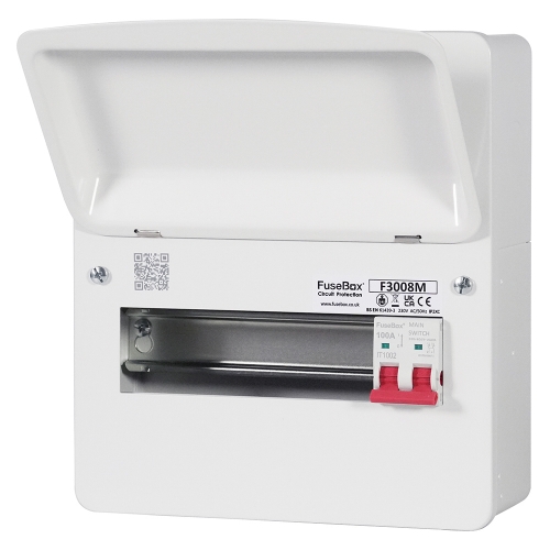Fusebox F3008M F3 Series White 8 Way 100A Switch Isolator Consumer Unit