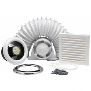 Xpelair ALL100T 93291AW AirLine LED Timer Showerlite Kit With In-Line Timer Fan, LED Showerlight + Driver, Flexible Ducting & External Wall Grille