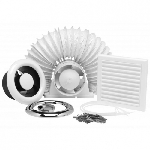 Xpelair AL100T 93289AW AirLine In-Line Timer Shower Fan Kit With In-Line Fan + Timer, 3m 100mm Flexible Ducting & External Square Grille