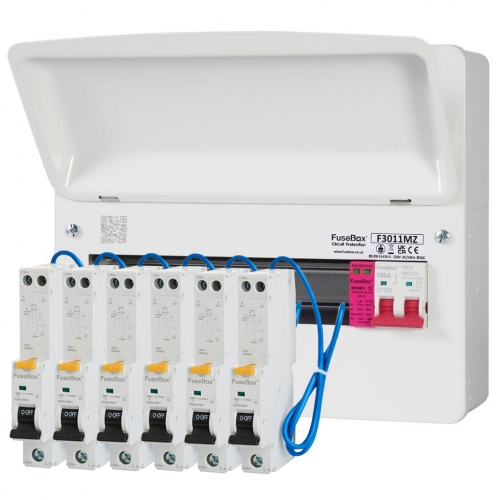 Fusebox F3011MZ-PP 11 Way Pre-Populated Surge Protected Switch Isolator Consumer Unit With 2x6A + 1x16A + 3x32A RCBOs & 5 Blank Modules