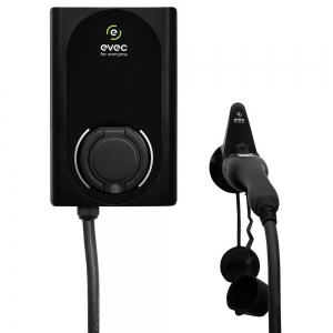 Evec EDC01 PowerPair Black 7kW 32A 1Ph Tethered Type2 Smart Dual EV Wall Charger With Load Balancing & 5m Type 2 Lead + Plug IP54 Black