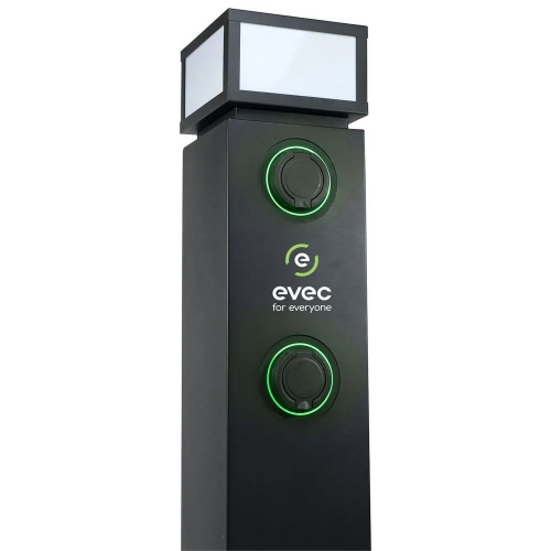 Evec E2P02 Black 22kW 32A3Ph Untethered Smart EV Pedestal Charger With 4G + Bluetooth + Wi-Fi & 1 x Type 2 Socket IP54 Black