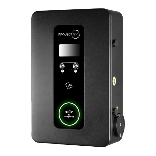 Project-EV EVA-22D-SE-RFID-W 22kW 63A 3Ph Dual Untethered Type2 Smart EV Wall Charger With Wi-Fi + Ethernet, LCD Screen & RFID Compatible IP65 Black