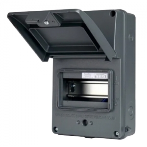 Fusebox A65E06MGY Grey Aluminium 6 Way IP65 DIN-Rail Enclosure With Earth+ Neutral Terminal Bars & Accessory Pack