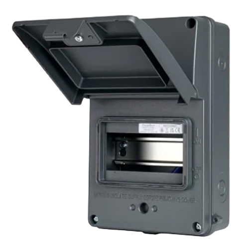 Fusebox A65E06MGY Grey Aluminium 6 Way IP65 DIN-Rail Enclosure With Earth+ Neutral Terminal Bars & Accessory Pack