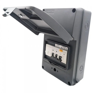 Fusebox A65GRAGY Grey Aluminium IP65 Pre-Populated Garage Consumer Unit With 63A 30mA RCD Isolator & 6A + 16A MCBs