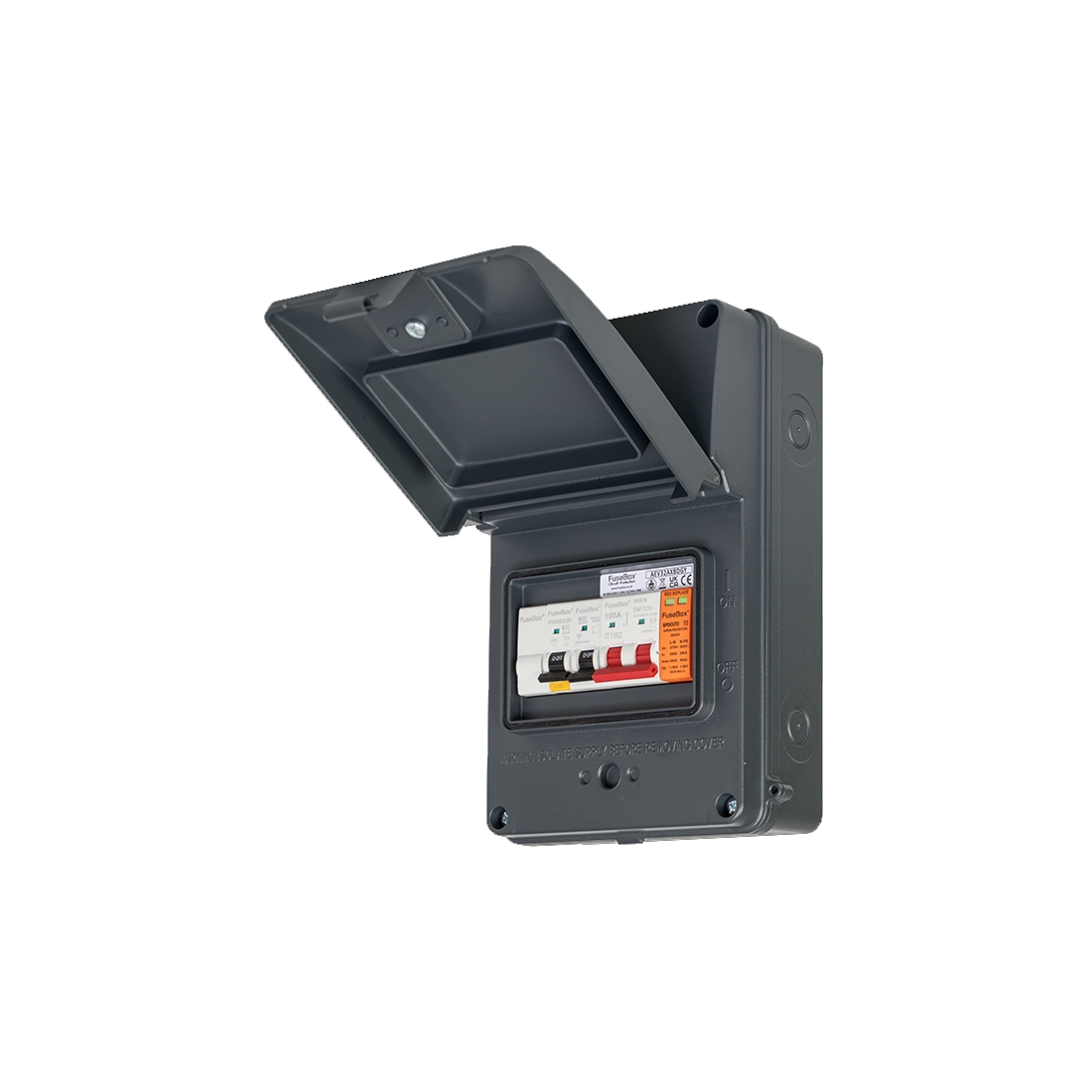 Fusebox A65GRAXGY Grey Aluminium IP65 Pre-Populated SPD Garage Consumer ...