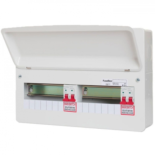 Fusebox F3014DT F3 Seriews White 14 Way Dual Tariff Consumer Unit With Dual 100A Switch Isolators