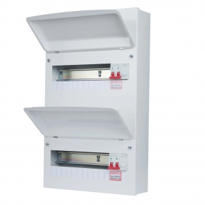 Fusebox F3024MDT F3 Series White 24 (12/12) Way Dual Tariff Consumer Unit With Dual 100A Switch Isolators