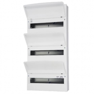 Fusebox F3054E White Steel 54 (18/18/18) Way IP2X DIN-Rail Empty Enclosure With Earth+ Neutral Terminal Bars