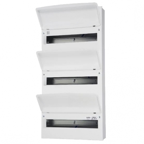 Fusebox F3054E White Steel 54 (18/18/18) Way IP2X DIN-Rail Empty Enclosure With Earth+ Neutral Terminal Bars