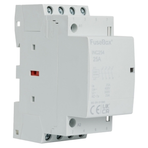 Fusebox INC254 2 Module Four Pole 25A 230V DIN Rail Contactor With N/O Contacts & 2x 9mm Heat Dissapation Modules