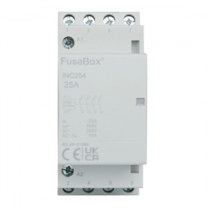 Fusebox INC254 2 Module Four Pole 25A 230V DIN Rail Contactor With N/O Contacts & 2x 9mm Heat Dissapation Modules