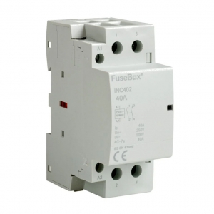 Fusebox INC402 2 Module Double Pole 40A 230V DIN Rail Contactor With N/O Contacts & 2x 9mm Heat Dissapation Modules