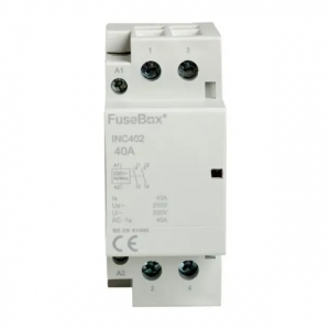 Fusebox INC402 2 Module Double Pole 40A 230V DIN Rail Contactor With N/O Contacts & 2x 9mm Heat Dissapation Modules
