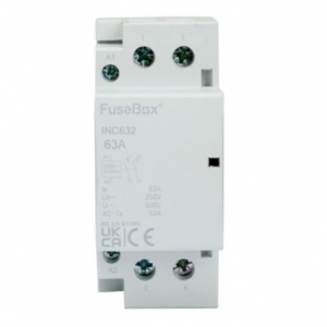Fusebox INC632 2 Module Double Pole 63A 230V DIN Rail Contactor With N/O Contacts & 2x 9mm Heat Dissapation Modules